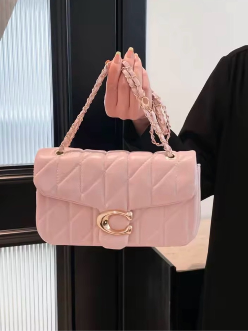 Coach Quilted Light Pink Shoulder Bag with Gold 'C' Hardware